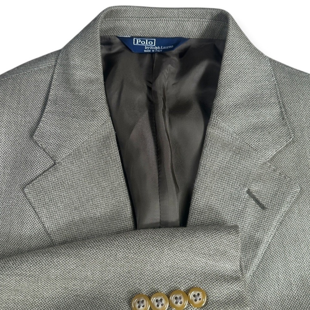 Vintage Polo Ralph Lauren Blue Label Silk Wool Blazer Tan Italy 44L Sport Coat